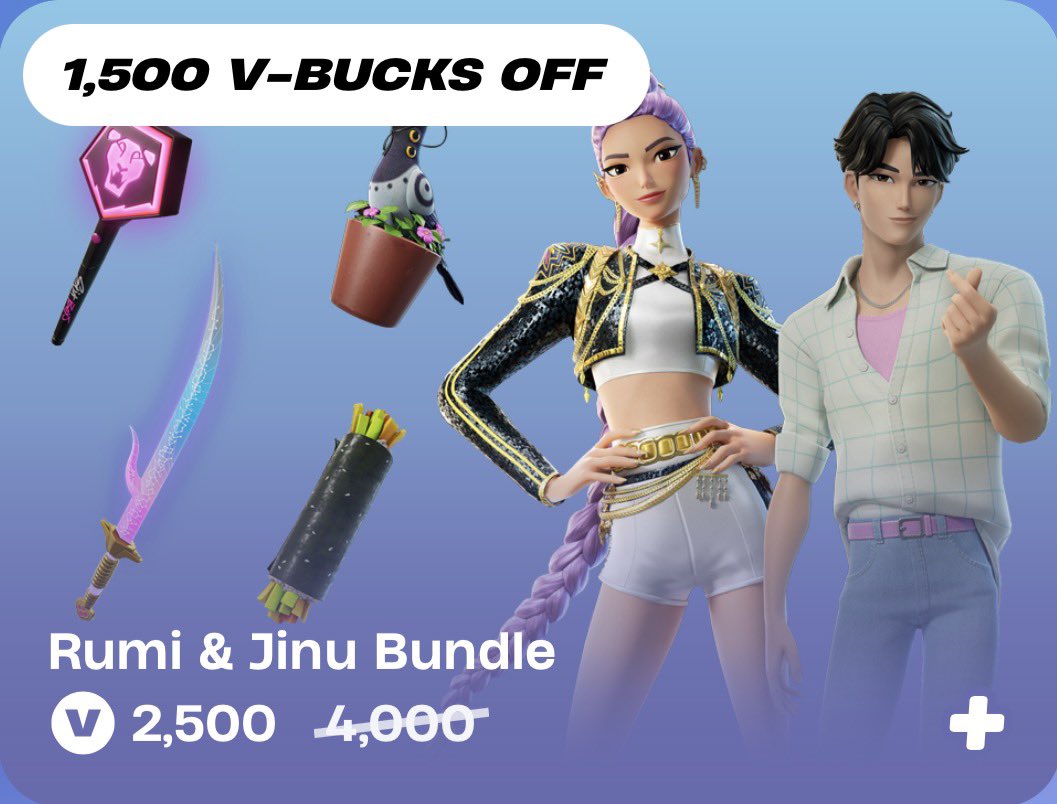 Rumi &amp; Jinu Bundle Giveaway
#Fortnite #Giveaway #Ad

HOW TO ENTER!

-Follow me📲
-Like &amp; RT♻️
-Comment 'Done'✅

Ends in 24 hours!

Use Code 'Jmoneydog84' to support me, it helps a lot
💙 #EpicPartner
