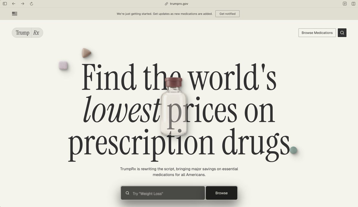 niran_design's tweet image. Wait, a government website that looks... good? 👀
trumprx.gov