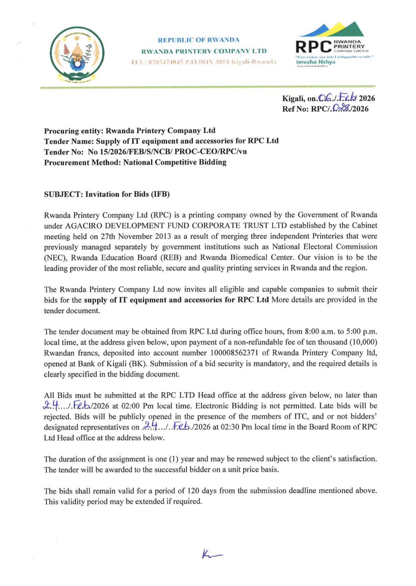 printeryLTD_'s tweet photo. 🚨

Rwanda Printery Company Limited invites Bids for supply of  IT Equipment and accessories.

Read more from here👇 https://t.co/fcFKYWMXeR