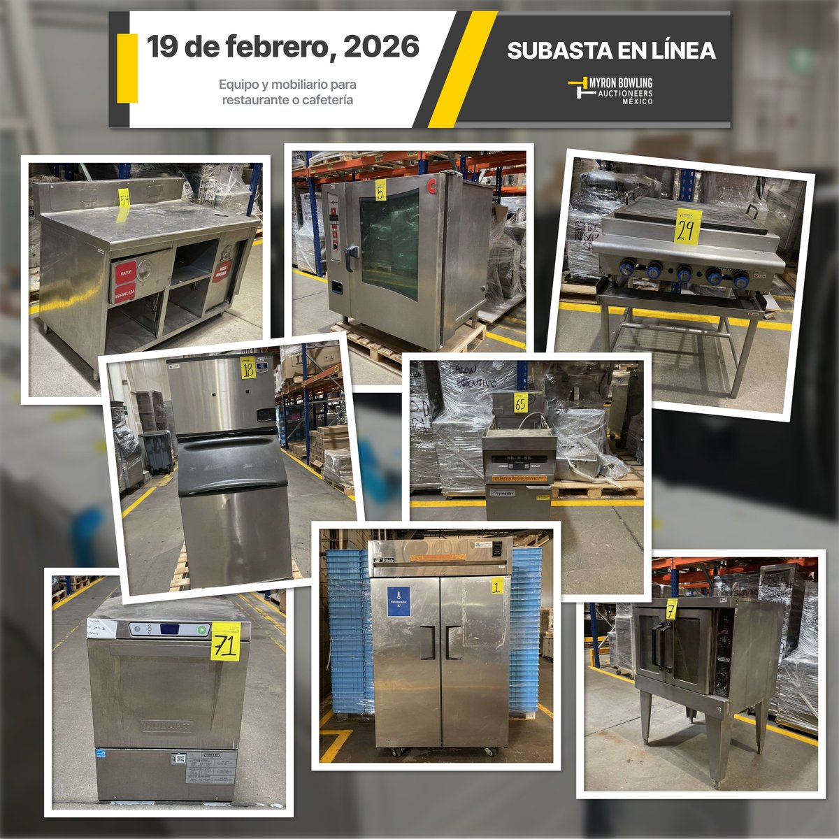Te invitamos a participar en nuestra subasta en línea el próximo 19 de febrero. En esta subasta encontrarás equipo y mobiliario ideal para cafeterías y restaurantes, como mesas de trabajo, estantería, equipos de cocina, mobiliario comercial y más activos en buen estado, listos