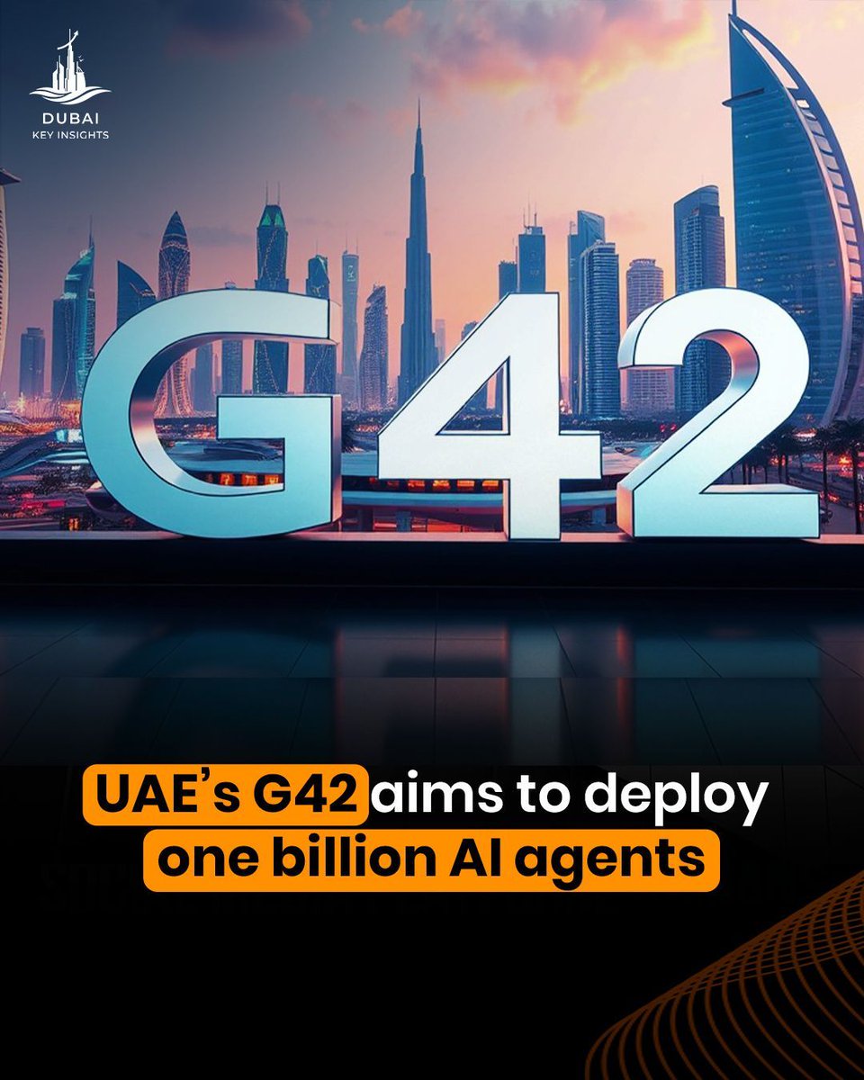 dubaikeyinsight's tweet photo. Abu Dhabi’s G42 is aiming to deploy up to one billion AI agents globally through its next-gen AI infrastructure and “agent factory” platform, part of the company’s push to lead large-scale autonomous AI deployment across sectors.

#G42 #AI #UAE #TechInnovation #AgentFactory https://t.co/678cAKsg2O