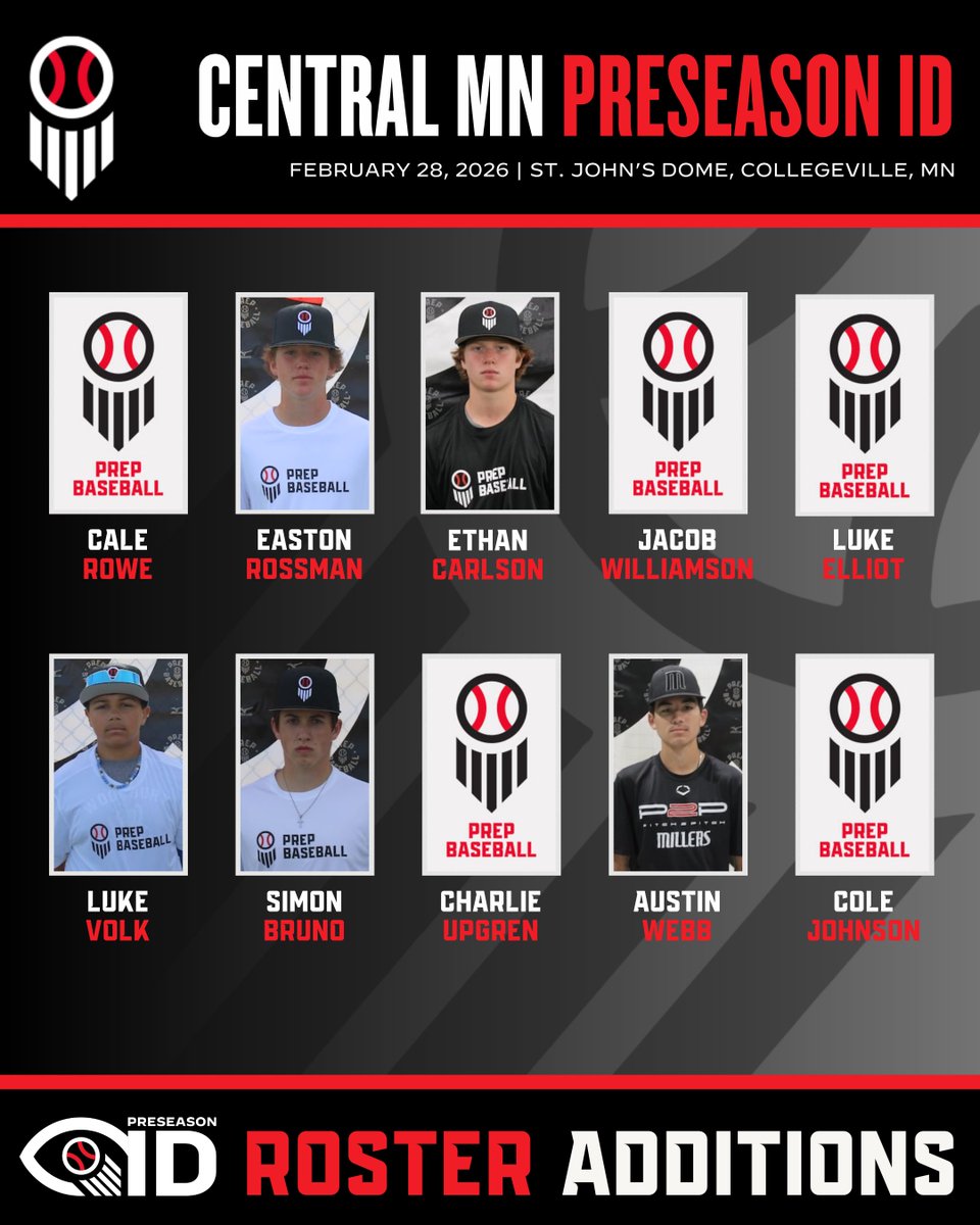 PrepBaseballMN's tweet photo. 𝐋𝐎𝐂𝐊𝐄𝐃. 𝐈𝐍. 🔒

Please welcome the following players to our Central Minnesota Preseason ID Event.

📅 February 28th, 2026
📍 Collegeville, MN
🙋‍♂️ 2026-2029 grads

Register 🔗 https://t.co/PSlJ3TiLqT https://t.co/dYNUOzCMCy