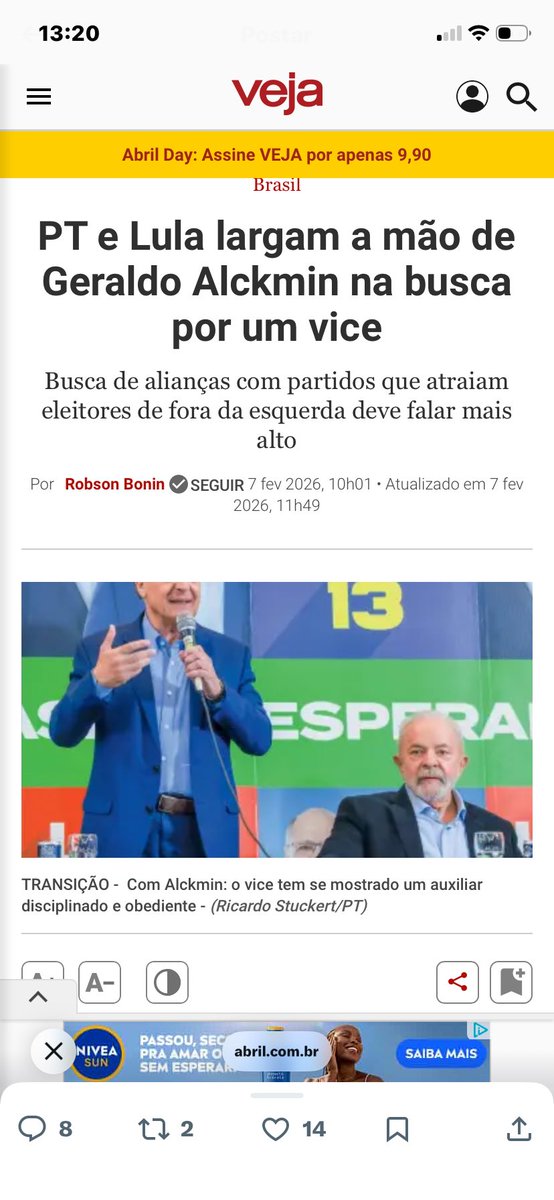Matheus32506495's tweet photo. A busca de alianças com partidos que atraiam eleitores de fora da esquerda deve falar mais alto.

Interlocutores de Lula já sondaram diferentes nomes para o posto, ainda na informalidade das conversa... 

Segunda a folha de S.Paulo o Alckmin “ameaçou” não sair candidato por SP. https://t.co/n1D7pMmVrf
