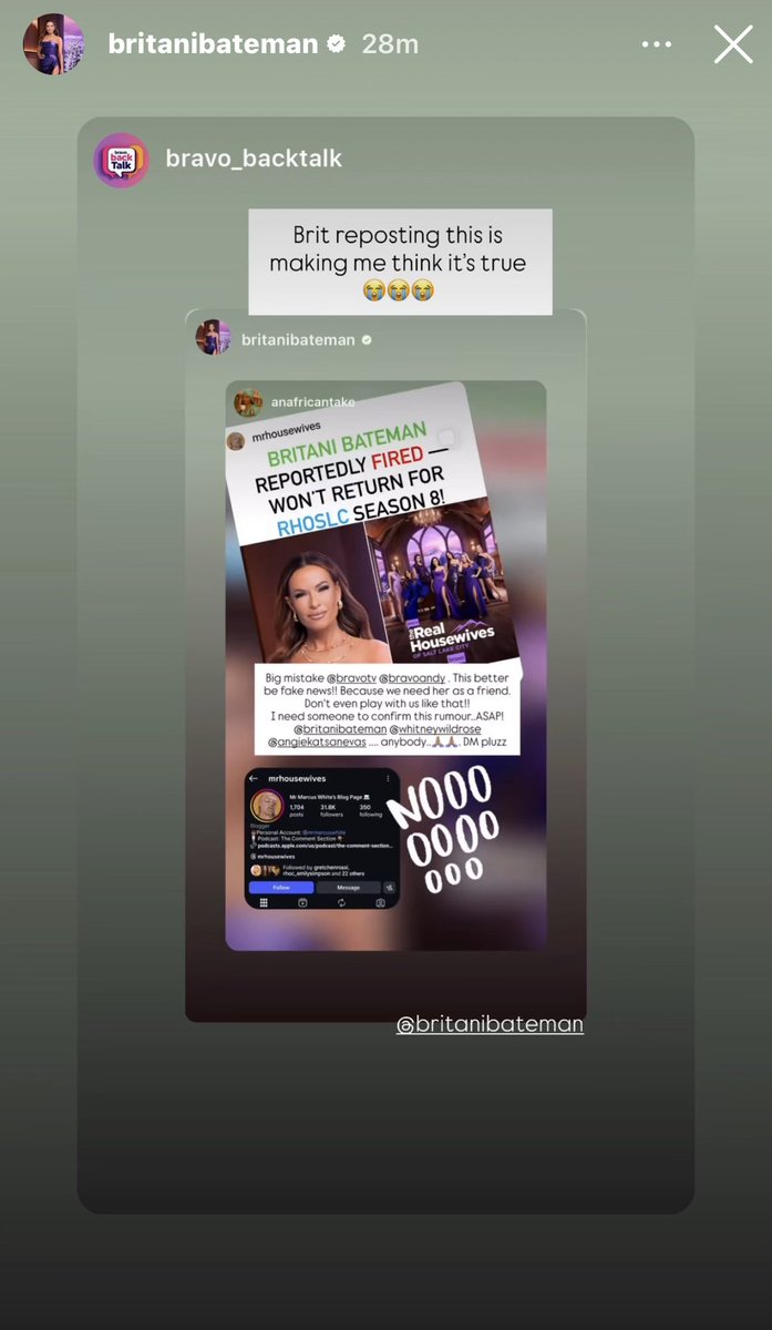 Britani seemingly confirms her exit or shall I say firing! #RHOSLC