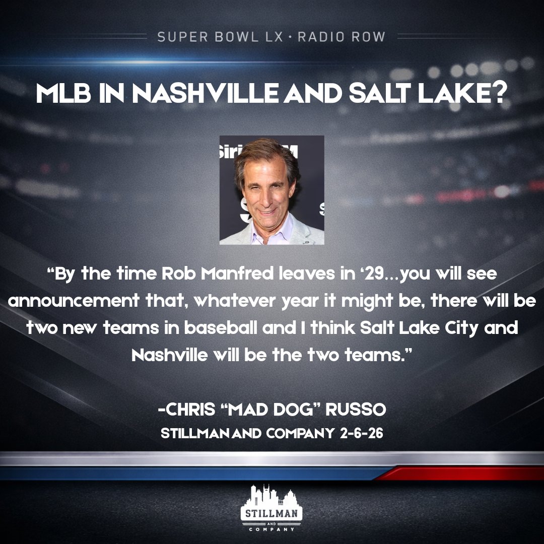 JaredStillman's tweet photo. MLB to Nashville and Salt Lake? Mad Dog says expect an announcement of expansion before Rob Manfred retires in 2029. #MLBExpansion #NashvilleMLB https://t.co/XwZnzTUE6I