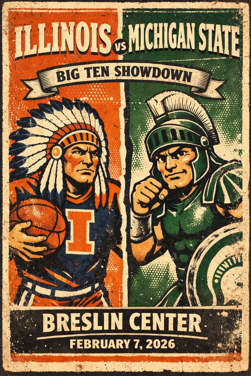 DailyUofM98's tweet photo. Alright with Michigan being off today!! Thought I’d do a poster for MSU vs Illinois! This is going to be a heck of a game with Illinois coming in hot and MSU coming off a tough loss to Minnesota!!! Will Illinois stay hot? Or will MSU get back on track! 8pm tonight tune in! 🟠🔵 🟢⚪️