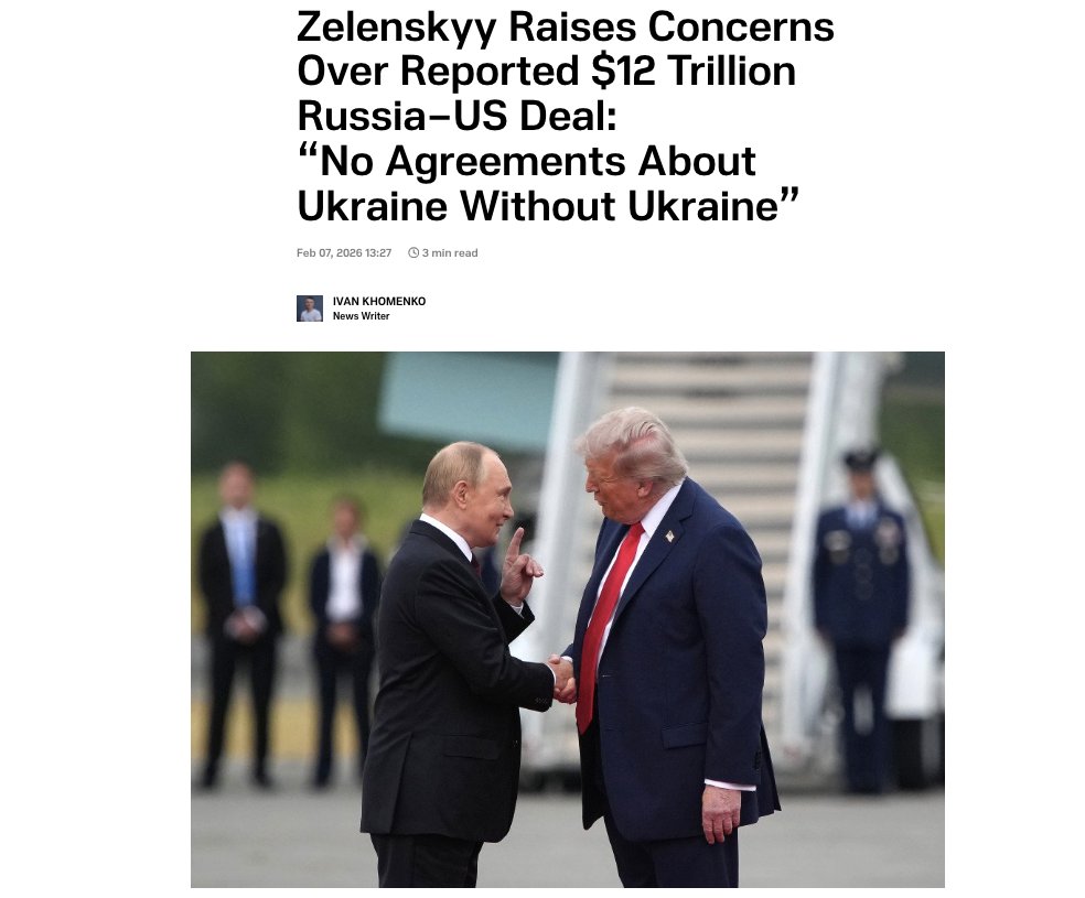 hoje_no's tweet photo. Em uma entrevista neste sábado, o presidente Zelensky disse que Trump e Putin estão finalizando os detalhes para um acordo russo-americano de US$12 trilhões de dólares, com Zelensky advertindo que "certas disposições do acordo podem abordar questões que afetam a integridade territorial e os interesses nacionais da Ucrânia", ou seja, segundo Zelensky, Trump quer fechar um acordo trilionário com Putin, mas Putin só assina se Trump aceitar "certas demandas russas na Ucrânia", com destaque para os territórios que Putin quer, mas que não conseguiu conquistar por mérito próprio.