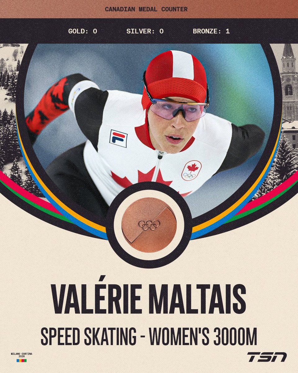 TSN_Sports's tweet image. VALÉRIE MALTAIS WINS CANADA'S FIRST MEDAL AT #MilanoCortina2026 🥉