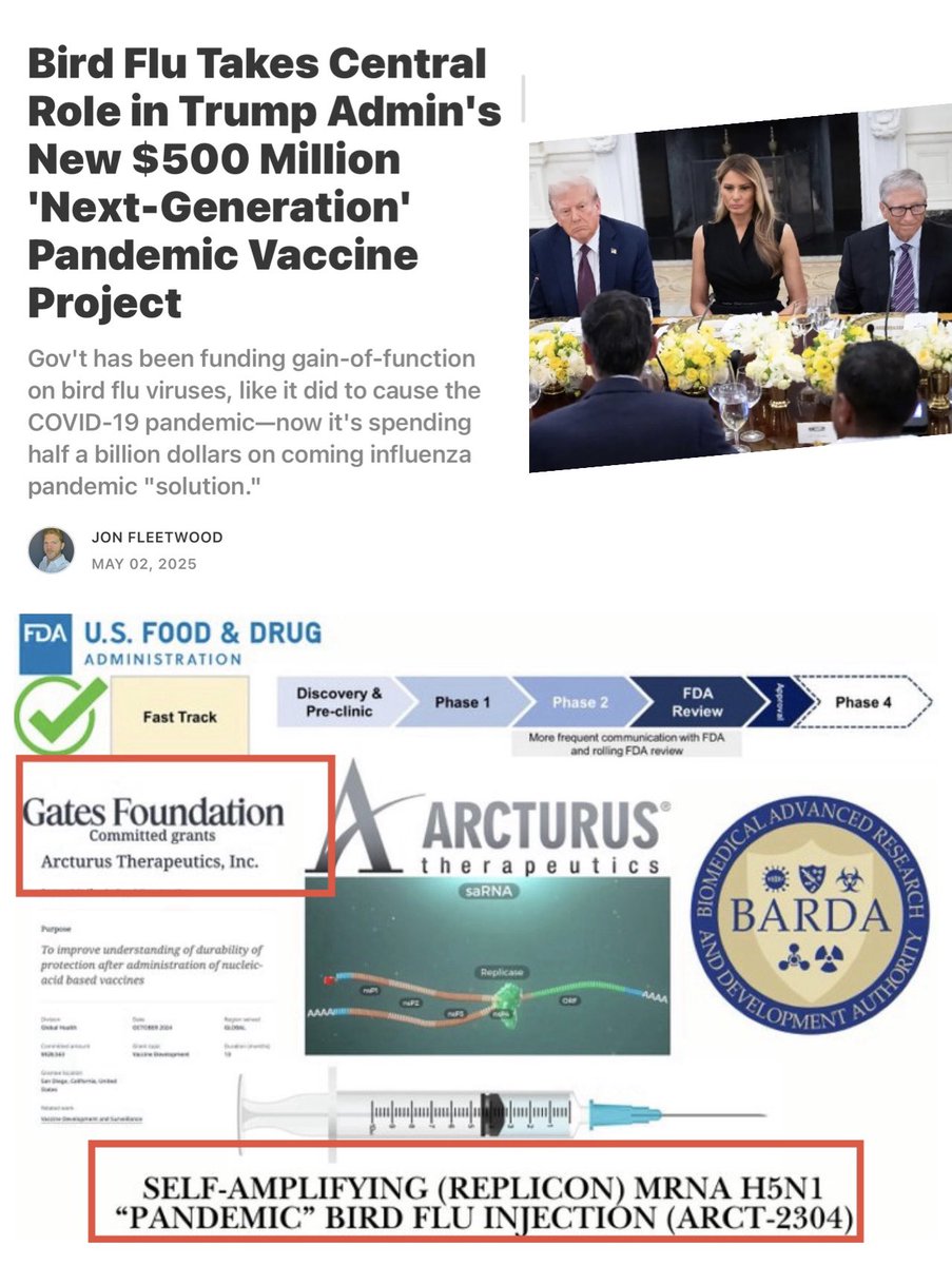 To those of you who told me Trump was keeping his enemies closer when he wined and dined Bill Gates at the White House dinner…

Trump just funded Bill Gates next pandemic  - bird flu

NOW YOU KNOW