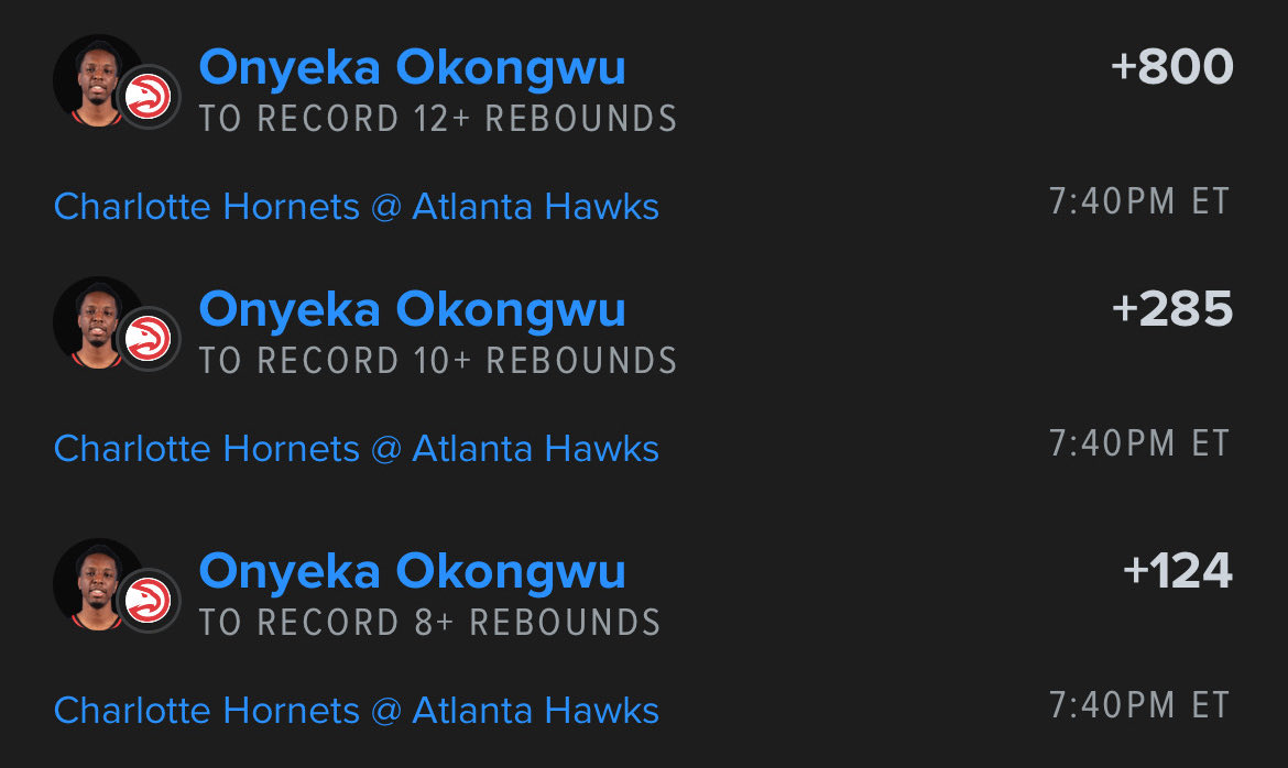 bookies's tweet image. Onyeka Rebound ladder 🪜 

Onyeka Okongwu REB last 5: 6 / 10 / 5 / 9 / 10 — Averaging 8 RPG 🧼 

Locking 8+, 10+, 12+ tonight 😤💰

🔗 betfinder.short.gy/oGKsdv?utm_ref…