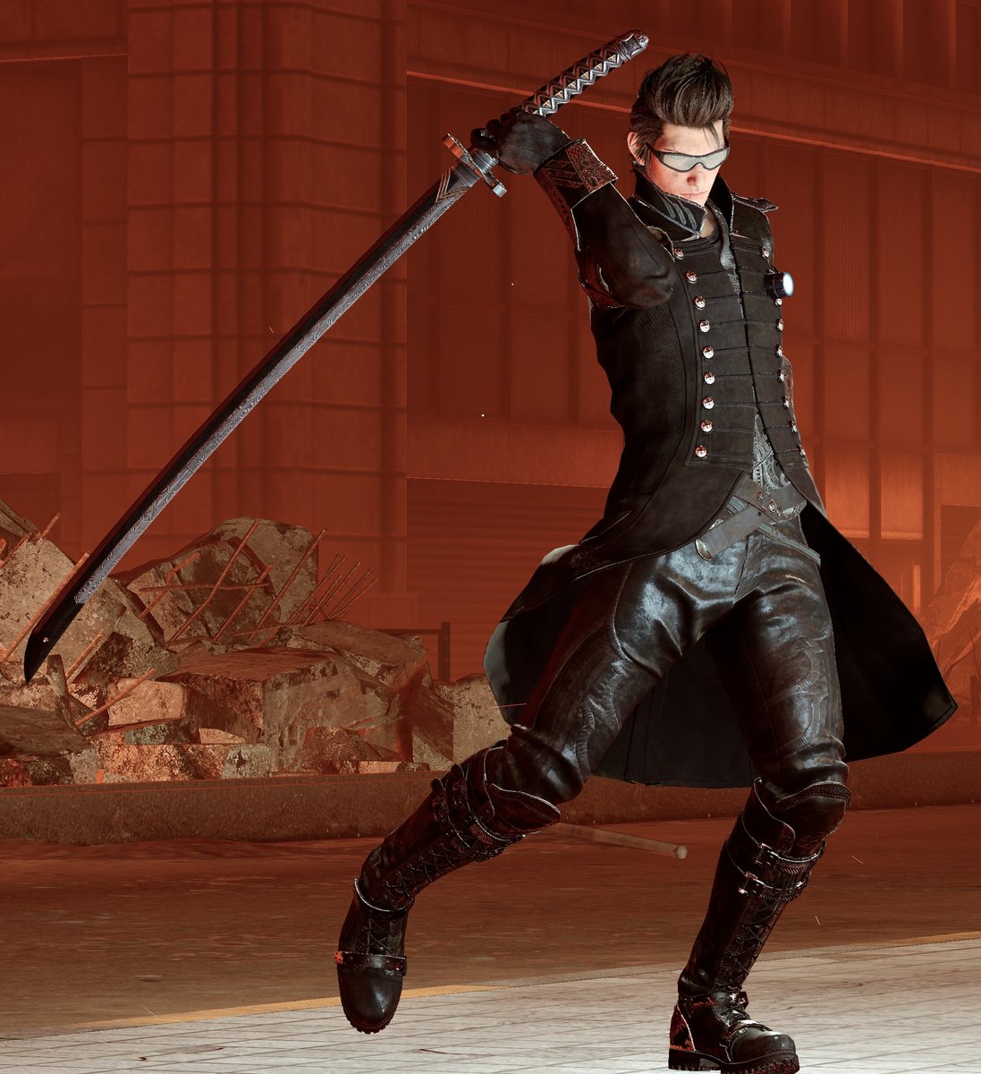 ChilledFoodTin's tweet photo. Of course the katana did not disappear with Versus--Ignis still wields it during armiger chain. Older Ignis, with his visor and eye injury, he puts one in mind of Auron (Happy birthday to our katana wielding king!) #FFXV #IgnisScientia #イグニス #HBDIgnis https://t.co/P6wefGRIFV