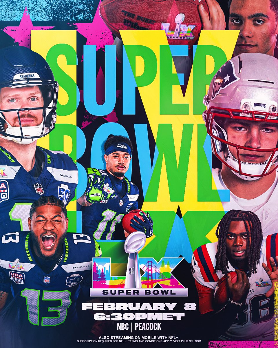 TODAY IS THE DAY!!!!

Super Bowl LX– 6:30pm ET on NBC
Stream on <a href="/NFLPlus/">NFL+</a> + Peacock