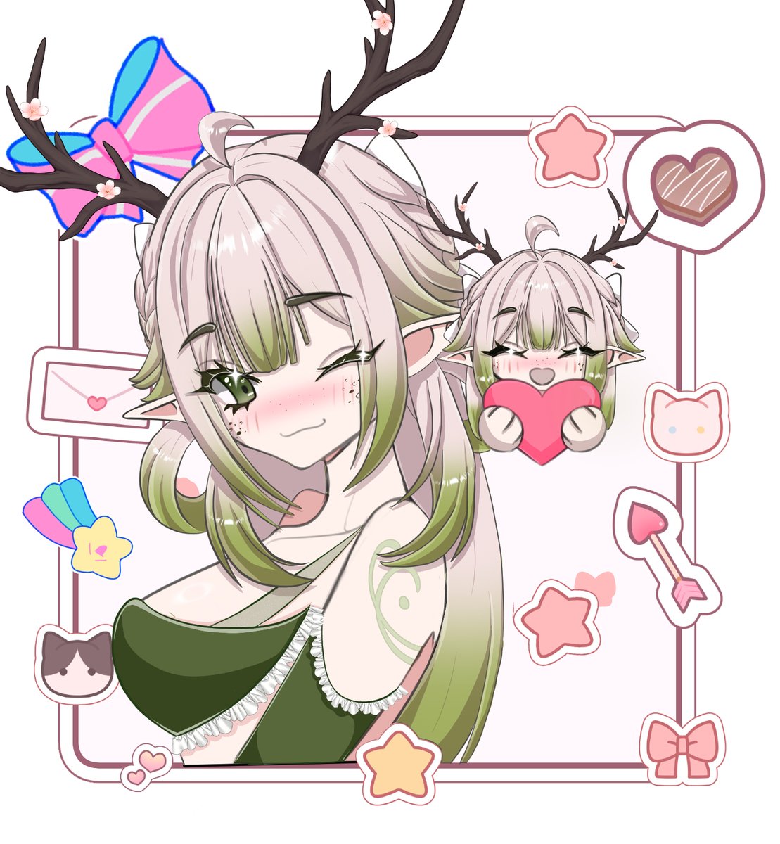 We finished it on stream! Look at the cute wittle chibi!!
Happy early V-day from me to you Critters!

Daisuki Dayo~ 🩷🩷🩷

Do we want this as a possible YCH on Vgen anyone? 🥺

[ych] base by <a href="/pinkuMe_/">PinkuMe 🐝💓 VGen commissions OPEN</a>  💚