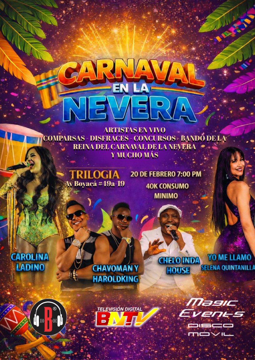 Si no puedes ir a #Barranquilla al Carnaval, traemos el carnaval para ti...

Disfruta el "CARNAVAL EN LA NEVERA" <a href="/BNOCTURNA/">BOGOTÁ NOCTURNA BNTV</a>  el próximo 20 febrero  
- Escucha y GANA boletas GRATIS en nuestro programa radial <a href="/4enlineaNews/">#4enLinea | Magazín Digital | 📻📺📱</a> este lunes 9 de feb. de 6 a 8 pm orgullolgbtcolombia.blogspot.com/2026/02/disfru…