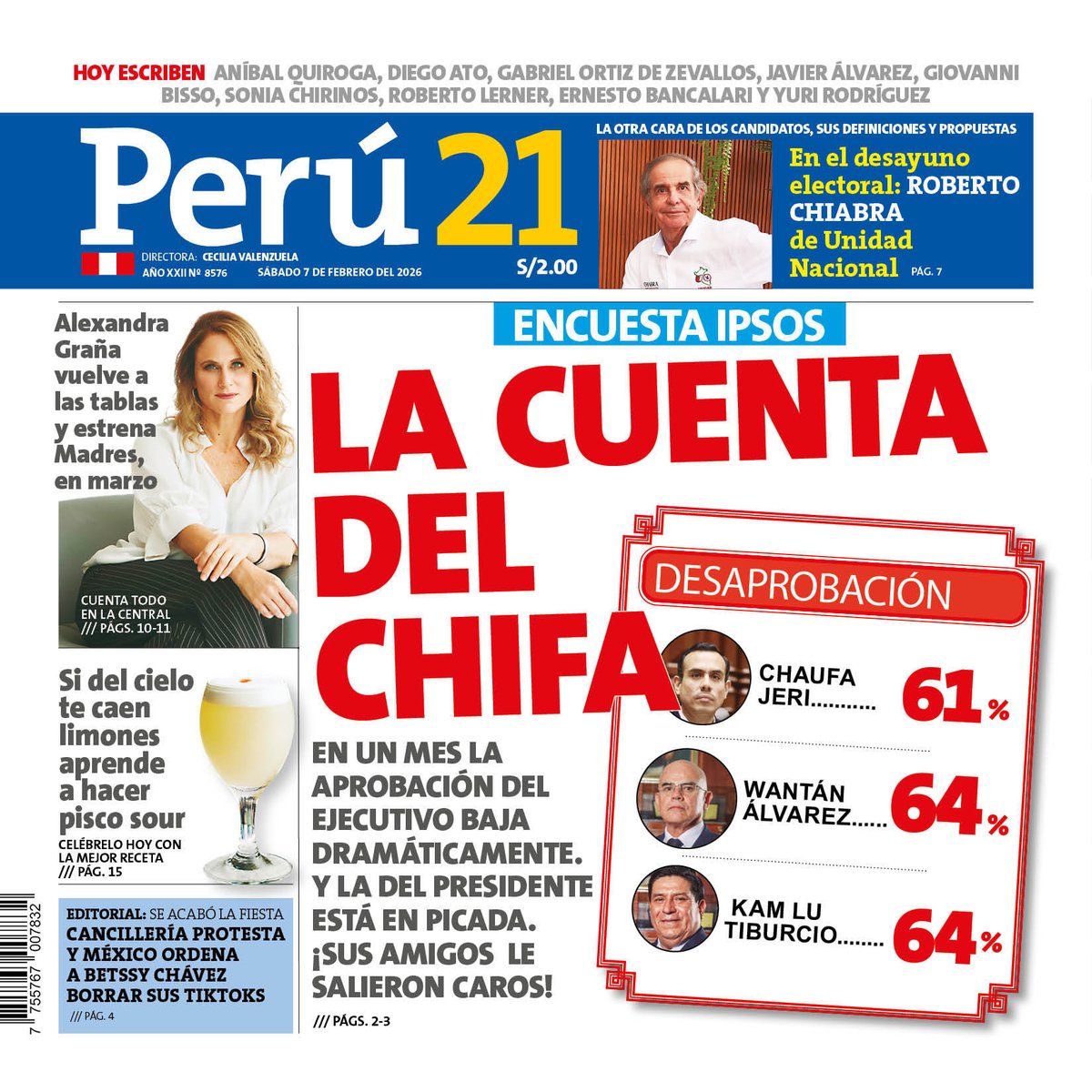 #IpsosPerú. Otro diario y otra encuestadora, también indican que la aprobación del encargado Jerí está en caída libre. #Pajagate #Chifagate