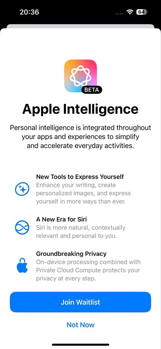 Apple Intelligence beta screen