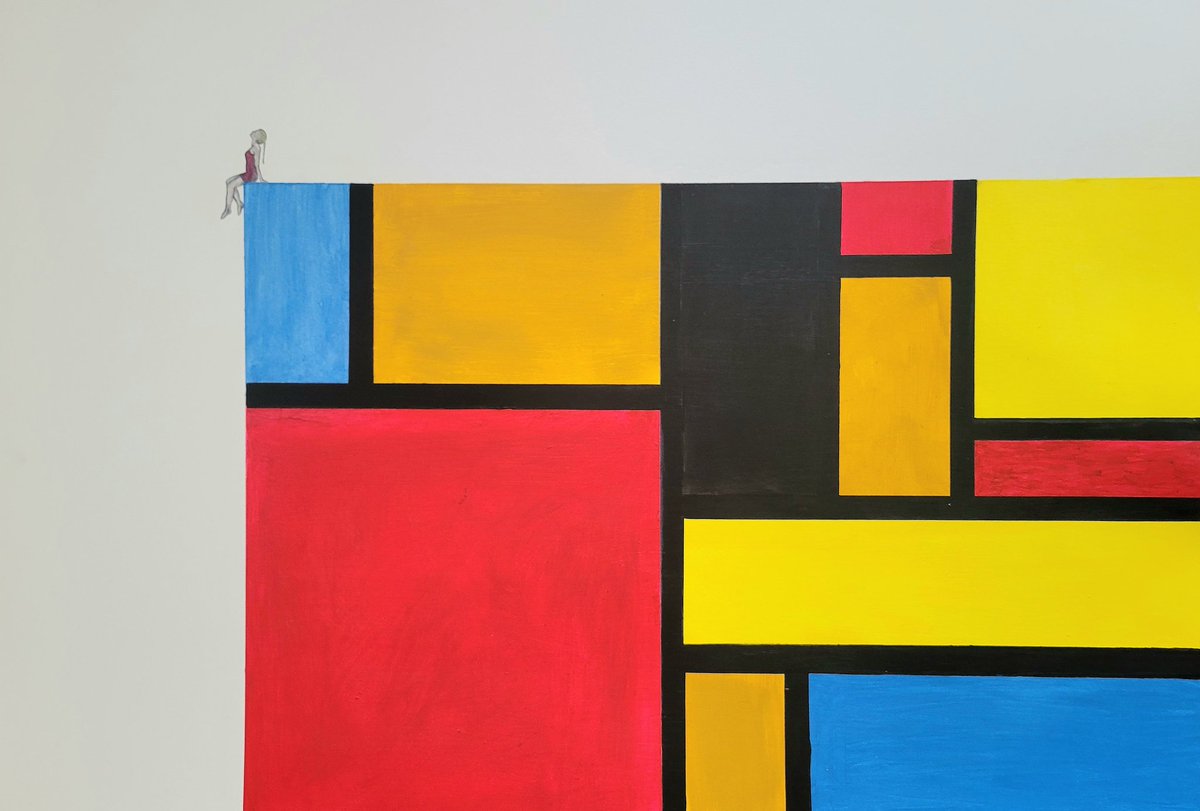 "Woman sitting on a Piet Mondrian Landscape." Mixed media painting on paper, 22x32 inches. It will be at the Affordable Art Fair New York City next March.
#pietmondrian #affordableartfairnyc #paint #painting #art #artworks #NewYork #chelseaart