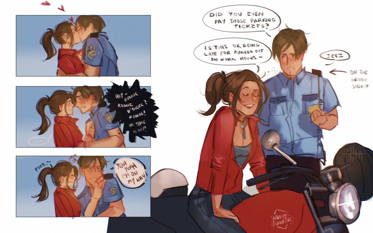 Out of duty ⋆˚꩜｡

A stolen kiss on break, a badly timed call, and a ride back to the station.

#cleon #leonkennedy #claireredfield