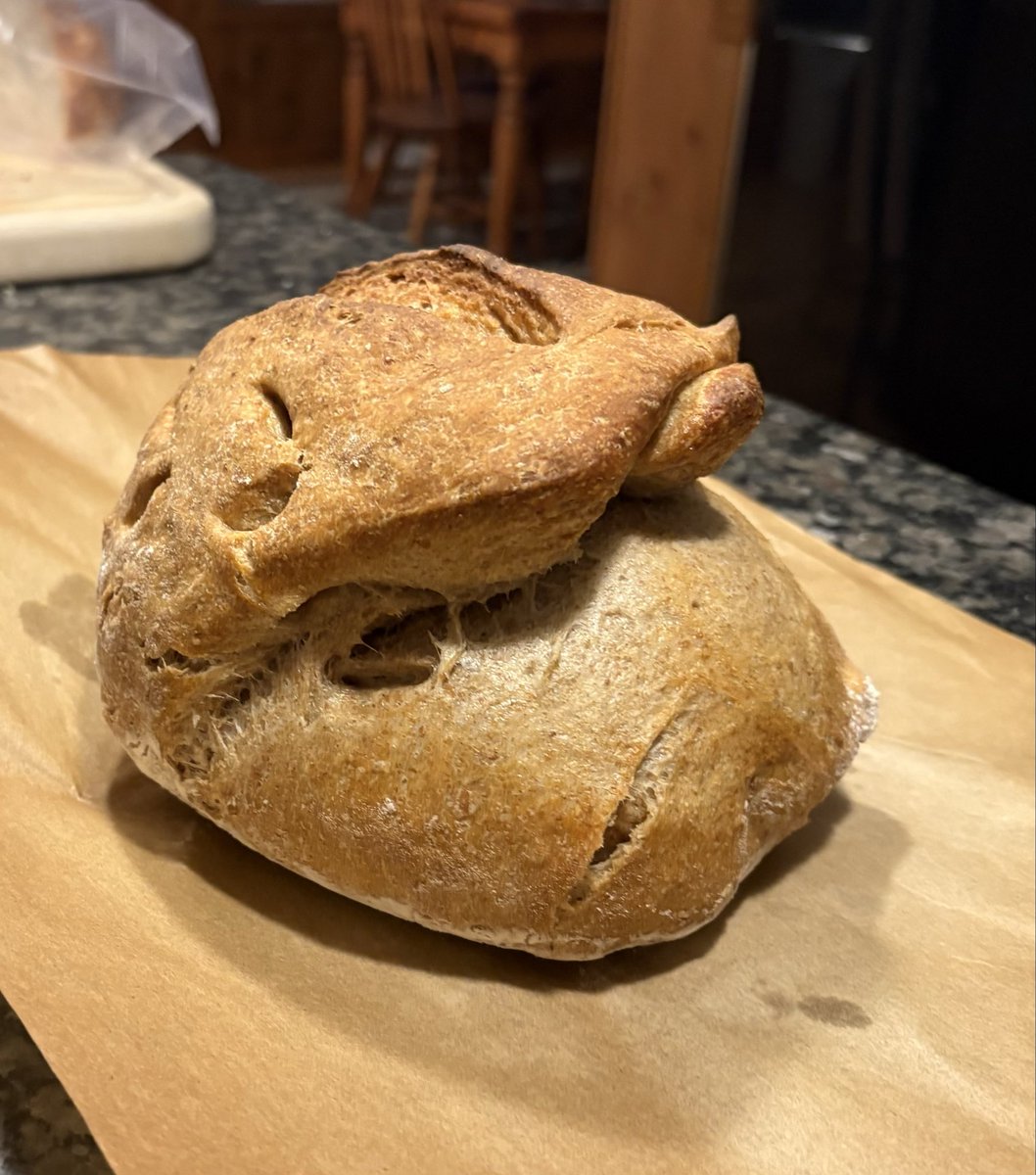 My friend in ME pulled this monster from her oven. The hair, downturned mouth, evil eye...It will not be served. 🤢