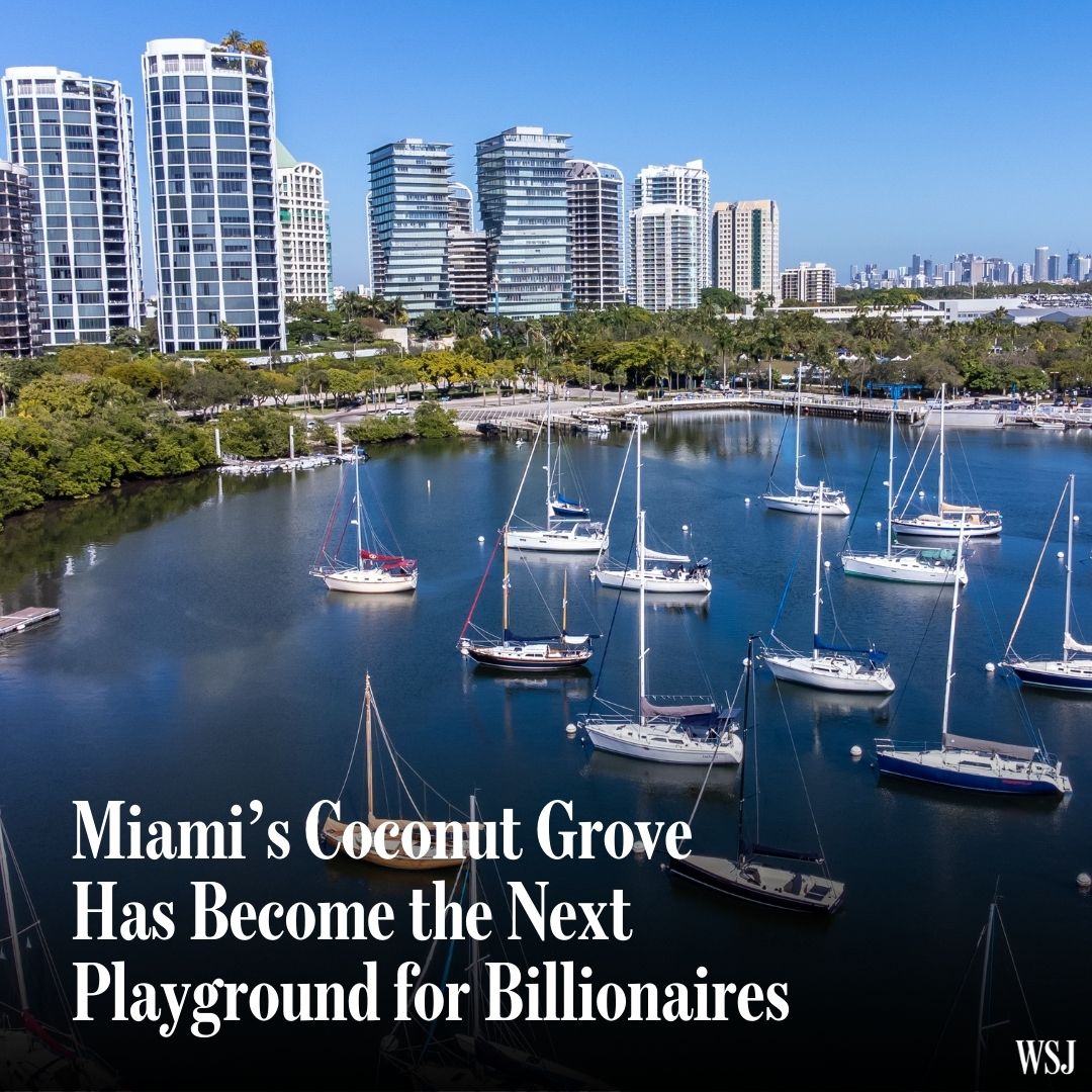 Coconut Grove—with its massive banyan trees, winding streets and small gated communities—is quickly transforming into a billionaire’s playground thanks to a string of megasales in the area. 🔗 on.wsj.com/3OaSmoa