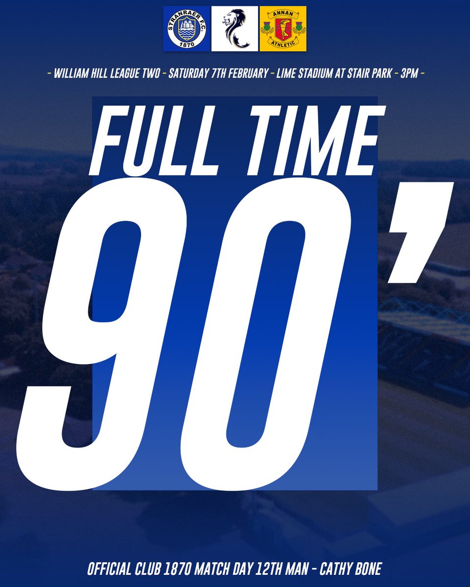 StranraerFC's tweet photo. FT | STR 0-0 AATH
Stalemate in the @limedotonline Stadium at Stair Park, as the Blues keep a clean sheet to go ten league games unbeaten.
Thanks again to a another good support from the Blues faithful.
Weโre feeling the love on the road next Saturday, as we spend Valentineโs Day in Dumbarton.