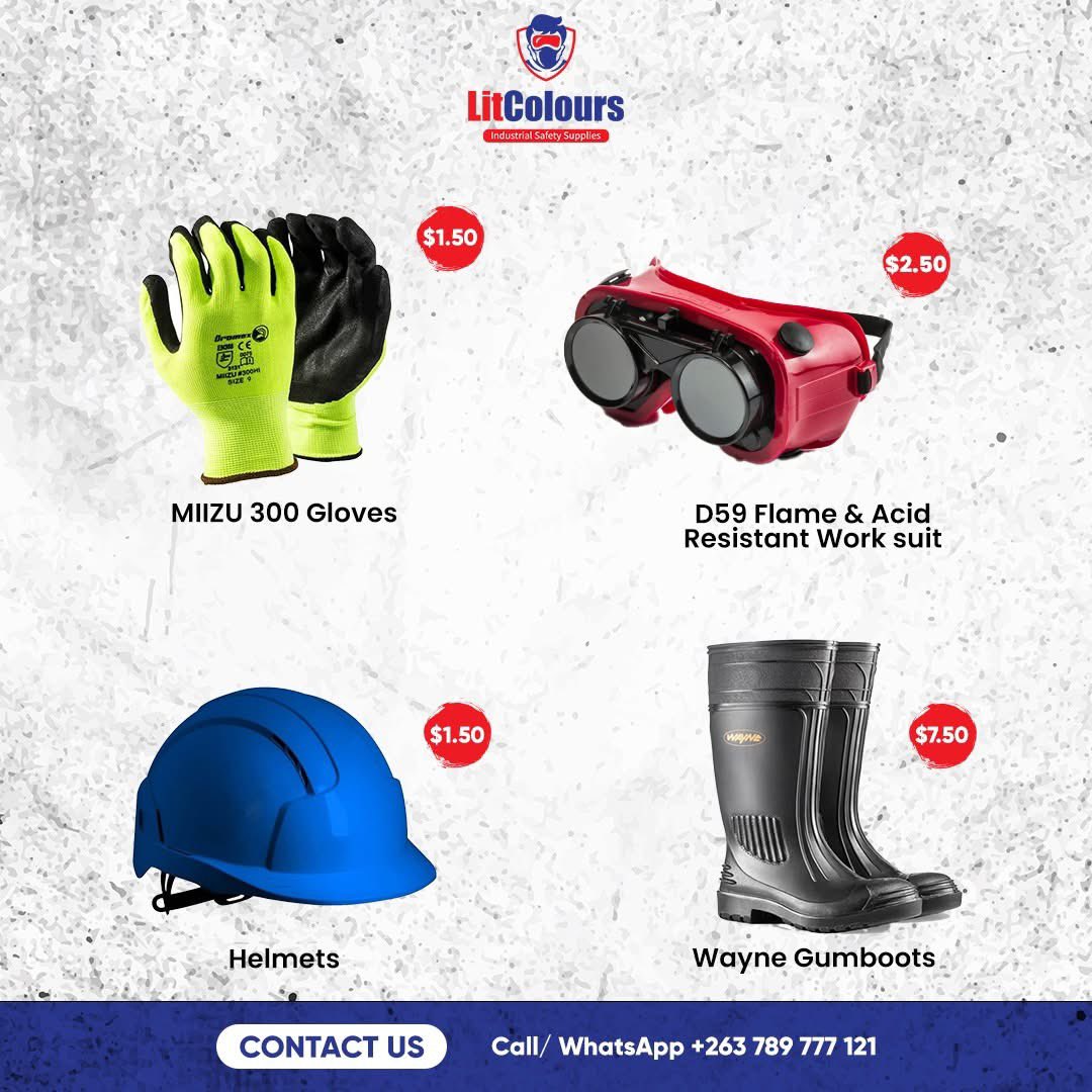Get quality safety wear and equipment from us 🔥🔥

Call/WhatsApp: +263 789 777 121

📍Visit our shop at: Room FFG, Oasis Mall, 12 Herbert Chitepo Street, Mutare
