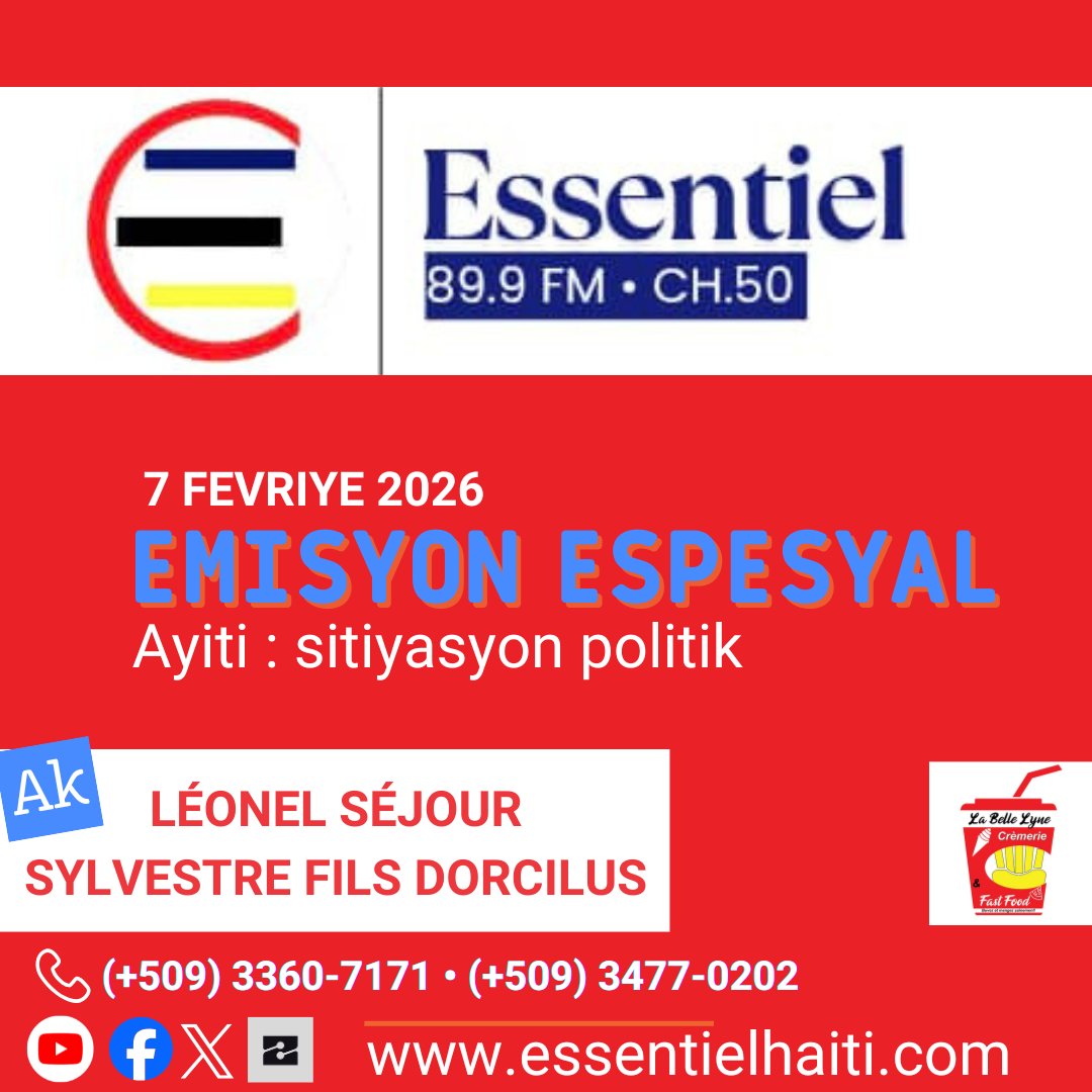Essentielfm899's tweet photo. Emisyon espesyal la ap pase konye a sou 89.9 depi estidyo nou #Wanament nan depatman nòdès ak sou Zeno e sit entènèt https://t.co/c1EPH3IbmY
#essentielhaiti #essentielinfo. https://t.co/4lDZVEKdze