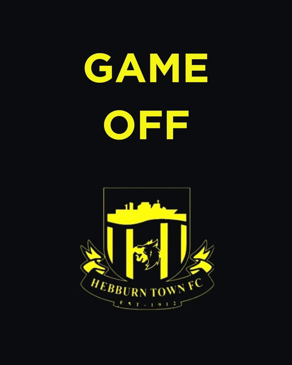 Unfortunately, tomorrow’s game against Bishop Auckland Ladies has been postponed due to a waterlogged pitch 🌧️

A rearranged date will be confirmed in due course, so keep an eye on our socials for updates.

#WeAreHebburnTown #OneClubOurCommunity 💛🖤