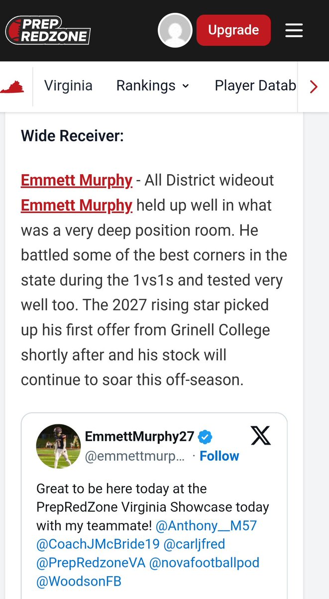 emmettmurphy27's tweet photo. Thank you for the write up,@carljfred! I was determined in the 1 v 1s going against some of the best corners in the state. 
@WoodsonFB @CoachJMcBride19 @novafootballpod https://t.co/hrXv51SpBS