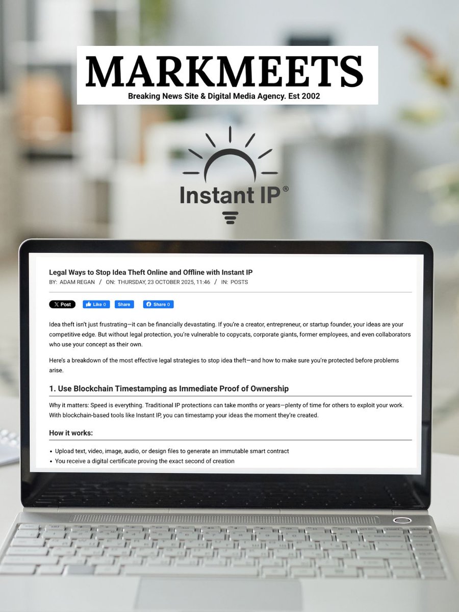 realInstantIP's tweet image. Instant IP is the preferred IP Protection solution for entrepreneurs around the world. Check out this article in Mark Meets: Legal Ways to Stop Idea Theft Online and Offline with Instant IP