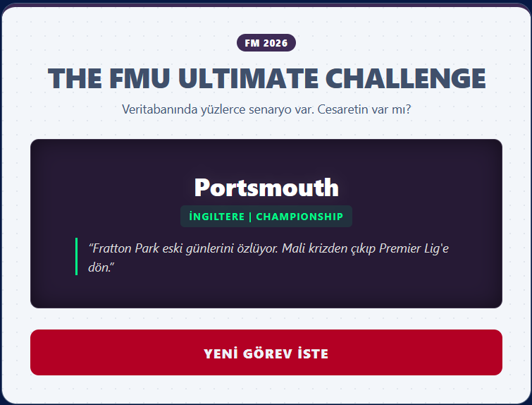 Portsmouth ile Premier Lig'e dönme görevini başarıyla tamamlayabilir misin?

Yapamaz mısın? Yüzlerce senaryo içinden kendi görevini kendin belirle: thefmu.net/fmu-ultimate-c…