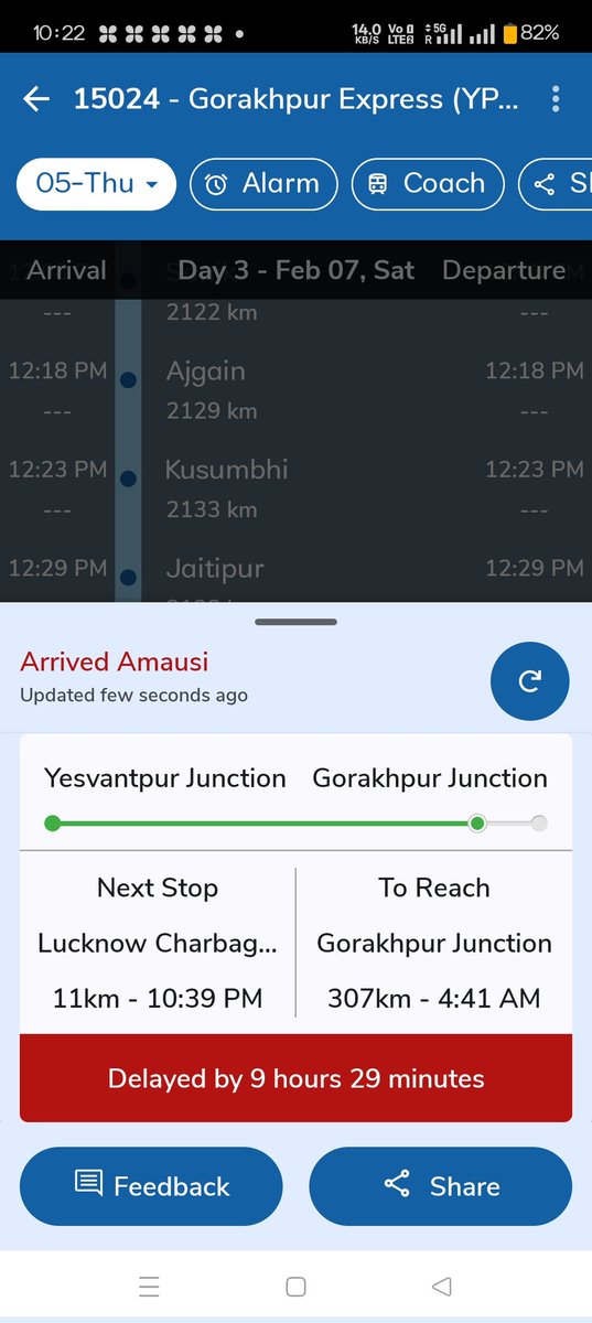 vp_pisharody's tweet photo. Utter Most Worst Train I travelled ..... These many hours of Late ; how could we say this as only late.... It's Drastic..... Are you not Ashamed....  @IndianRailway @NorthEasternRailway @RailMinIndia 
@drmljn

#TrainNo-15024-Yeshwantpur to Gorakhpur (05-02-2026) https://t.co/KwyLqHUmk6