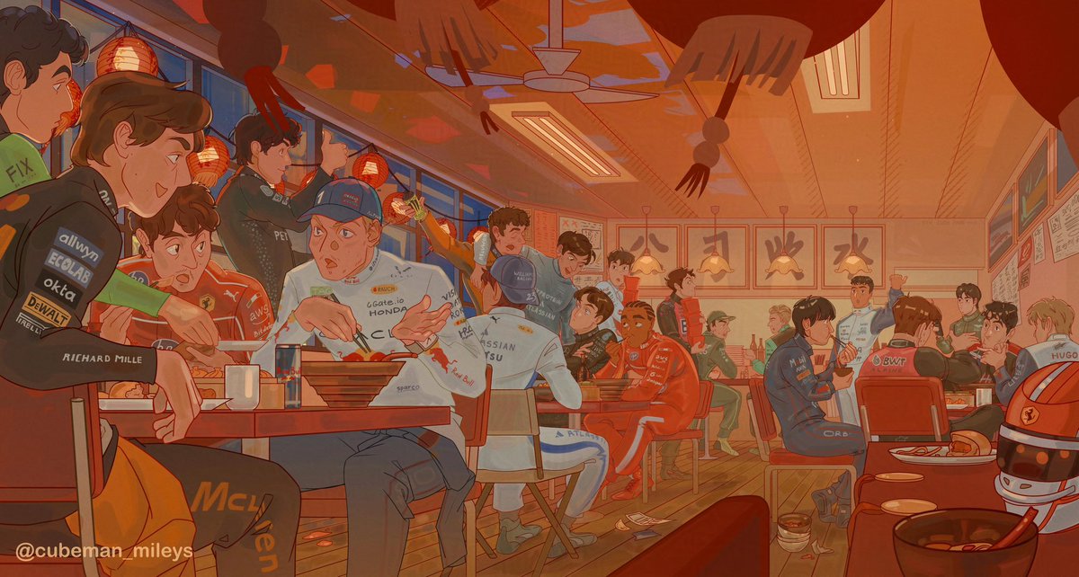 cubeman_mileys's tweet image. after the race🍜 #f1 #fanart