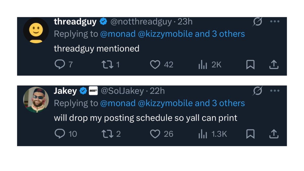 kizzyintern's tweet image. Creators are already hyped 👀

Kizzy dropped Time Betting… and the featured creators are loving it.

Jakey’s even joking about leaking his posting schedule so you can print.

When creators are this excited, you know it’s about to get interesting.