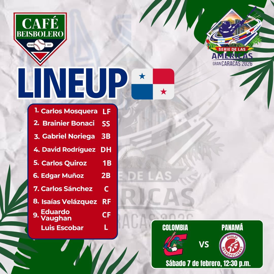 Así alinean las <a href="/AguilasMetro/">@AguilasMetro</a> 🇵🇦 para enfrentar a los <a href="/caimanesLPB/">Caimanes de Barranquilla</a> 🇨🇴 en la Serie de Las Américas Gran Caracas 2026.

#PanameñosEnSDLAméricas #CaféBeisbolero