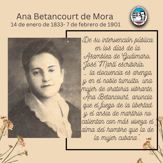 #7DeFebrero de 1901 fallece en Madrid la patriota Ana Betancourt. En la Asamblea de Guáimaro (1869) alzó su voz para reclamar los derechos de la mujer cubana, exigiendo un lugar digno en la República naciente. Su legado emancipador vive en nuestra historia. #CubaViveEnSuHistoria