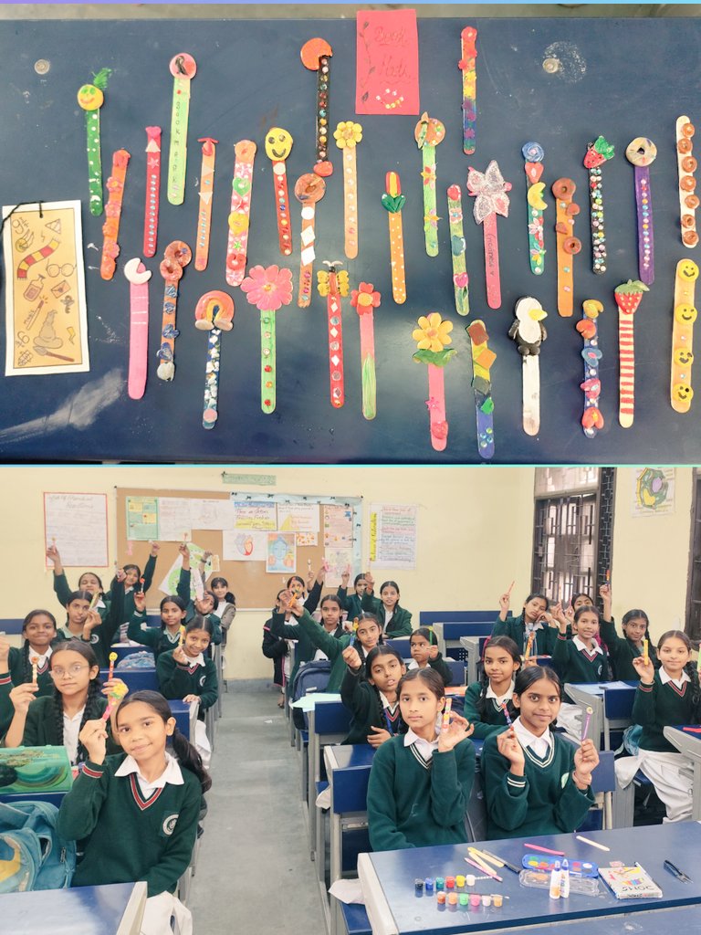 ShvetaThakkar's tweet photo. Bagless day at SDSKV ORN was a blast! Students made some amazing bookmarks. Proud of their creativity! #BaglessDay #Craftyideas https://t.co/oHYzHbRlMk