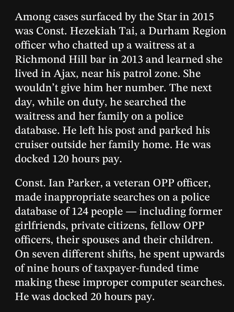 From the Toronto Star- not only do the Toronto Police not FIRE police who use the database to stalk women who won’t date them and violate the privacy of their exes and others, the only consequence is that they are docked pay. Cut their funds and divert the $ to women’s shelters.