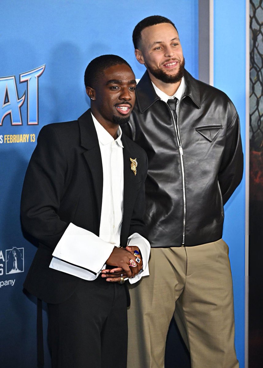 Caleb McLaughlin and Steph Curry at the #GOATmovie Premiere