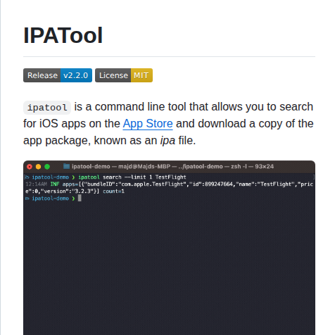 tom_doerr's tweet photo. Downloads ipa files from the App Store via command line

https://t.co/Mwvqc84jsG https://t.co/uY7AXew42P
