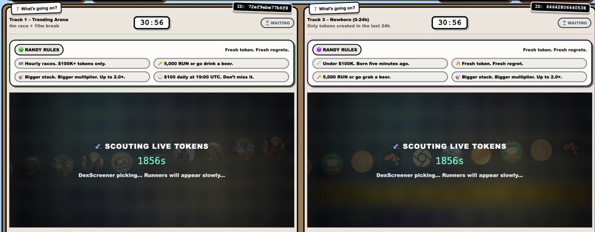 Claudiannnn's tweet photo. Greetings everyone.

I came across an enjoyable game during these difficult times. And there are prizes too.

https://t.co/Ab85bGoCpR

Since there's no wallet ties involved, I can confidently recommend it to you as well.

The game's logic is very simple. Tokens compete and the data is real-time, and the winner receives a points reward. At the end of the day, the top-ranked players receive the actual prize.

In the screenshot I've attached below, where it says "waiting," it will say "voting" when the race time comes. You can vote from there. When voting, you will need to provide your wallet address. There is only one criterion to earn points: being a coin holder for the project. I will post a table in the tweet below showing how many coins and how much multiplier there will be.