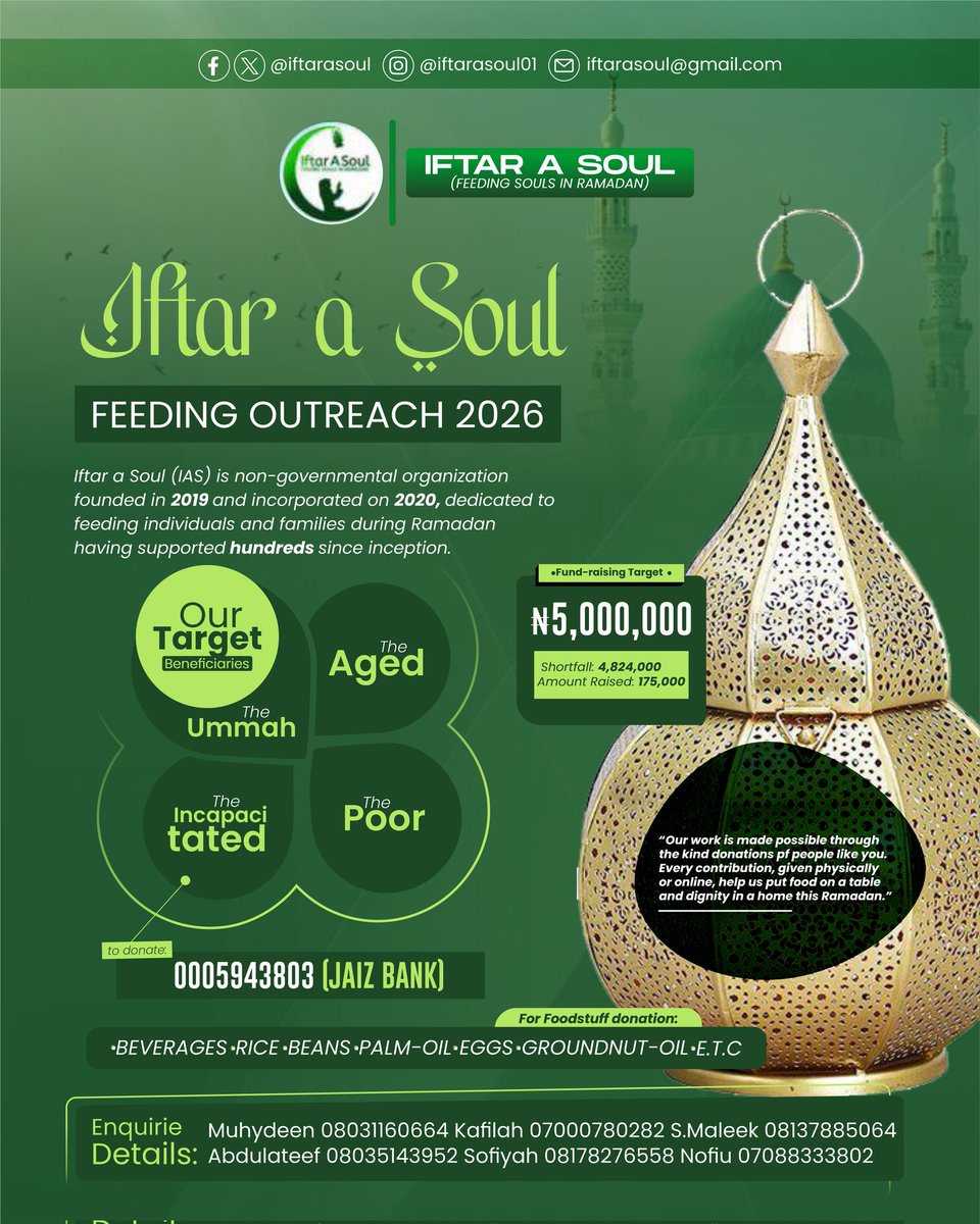 About 11 days to Ramadan. Let’s prepare blessings for those in need.
Please support Iftar A Soul with your sadaqah.
💳 Jaiz Bank: 0005943803
#IftarASoul #FeedASoul #Ramadan2026 #Ramadan1447
