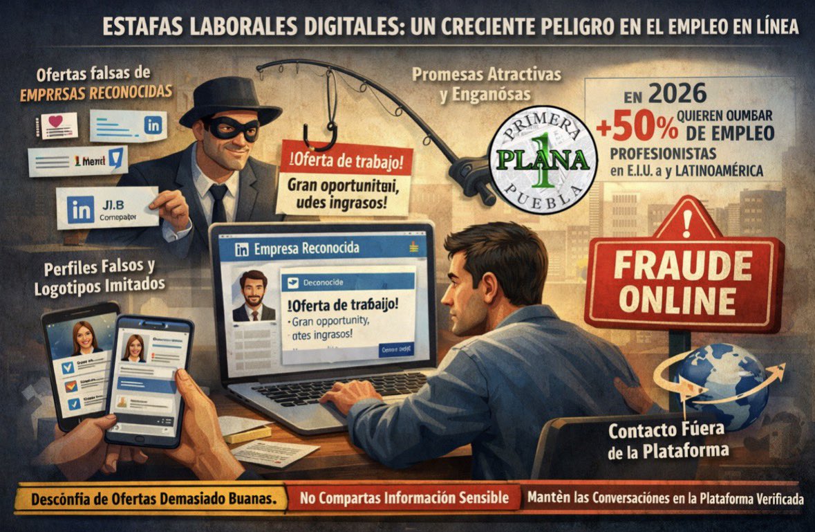 #Opinión 💬

Las estafas laborales digitales han dejado de ser un fenómeno marginal para convertirse en un problema estructural del ecosistema del empleo en línea

📱Un #texto de Arturo Manzano <a href="/artuman/">Arturo Manzano Nieto</a> 

▪️ <a href="/riva_leo/">Ricardo Morales Sánc</a> 

primeraplanapuebla.com/destacadas/cua…