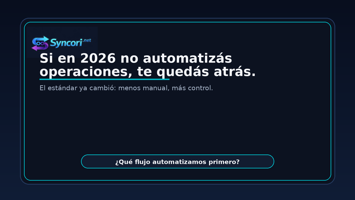 Syncori_net's tweet photo. Subi de nivel en tu Pyme. Automatizar no es reemplazar. Es aumentar el rendimiento. 
La automatización:
⚡ no se cansa
🎯 no se distrae
✅ reduce errores
⏱️ acelera tiempos
📍 deja todo trazado
En 2026, automatizar no es “moda”: es estándar operativo.📩Escribinos por DM https://t.co/qKPaxj8Lc7
