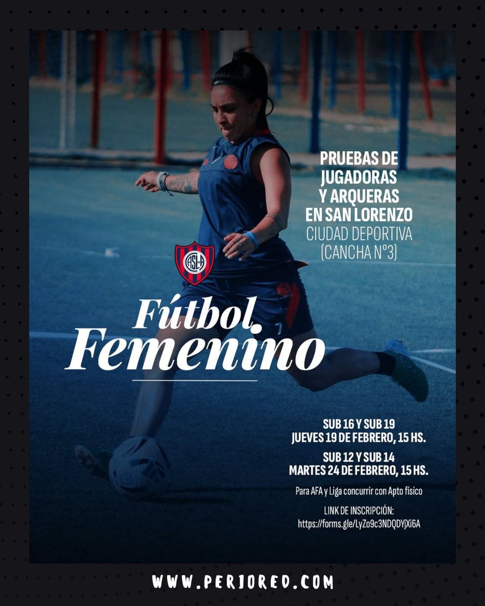 FÚTBOL FEMENINO EN SAN LORENZO

¡Comienzan las pruebas en Ciudad Deportiva!

📝Antes, completá el siguiente formulario: forms.gle/LyZo9c3NDQDYjX…

⚽ 
#futbol #futbolfemenino #deportes