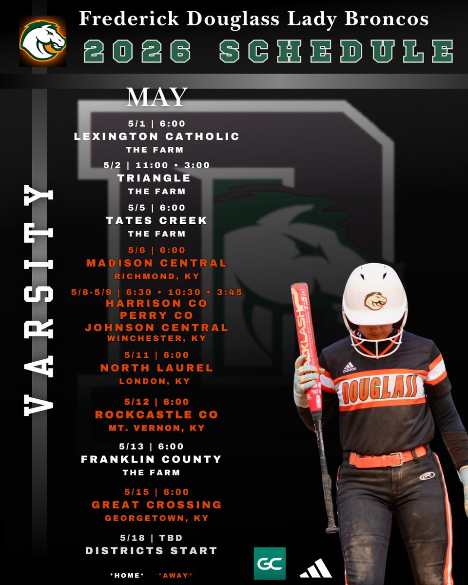 ‼️🚨 2026 SCHEDULE DROP 🚨‼️

*Subject to change. Follow KHSAA for official updates*
#HORSEPOWER
 #WeBeforeMe
 #2026BroncoSoftball
<a href="/FDHSATHLETICS/">Douglass High School Athletics</a>