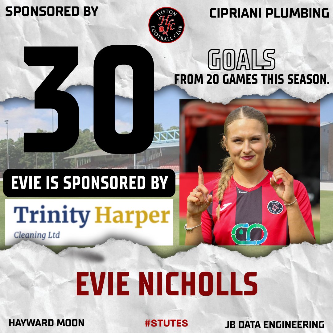 🔴⚫️ Sponsor Saturday ⚫️🔴
Our #9 Evie is flying — 30 goals in 20 games ⚽️🔥
Huge thanks to Trinity Harper Cleaning 🖤❤️ for the off-field support helping her smash her season goals.
#ThankYouSponsors
To get involved, get in touch player sponsorship just £75 for the season