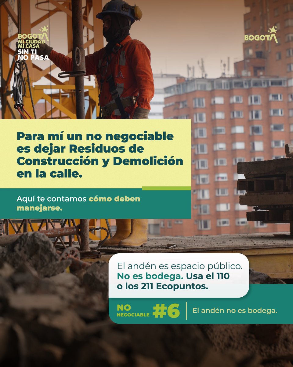 ¿Qué pasa con los residuos de las obras? 🚧

Los Residuos de Construcción y Demolición son materiales sobrantes que resultan de actividades de construcción, demolición, excavación, reparación o mantenimiento de obras civiles y edificaciones.

#10NoNegociables ⬇️