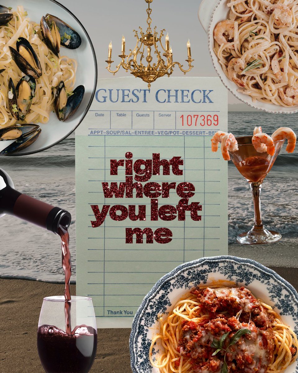 🌊RIGHT WHERE YOU LEFT ME🌊

🍝an anniversary dinner that ends in heartbreak

🦐shrimp tails in curtain rods as a form of revenge

🍷red wine to quiet the voices

🔪an Italian restaurant where the chandeliers flicker and the old photos on the wall watch you

#foodpit #amquerying