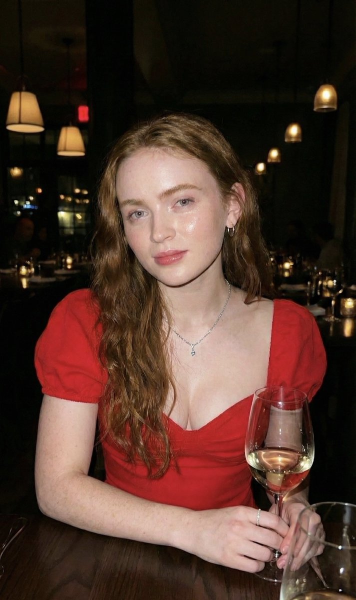 Xmira_belle's tweet image. Nano Banana Pro on @SocialSight 
Dinner date with Sadie 🥂

Prompt:
{
  "metadata": {
    "title": "Sadie sink Style - Signature Gloorv Portrait",
    "version": "1.0",
    "category": "Photorealistic Portraiture",
    "tags": ["portrait", "flash-photography",…